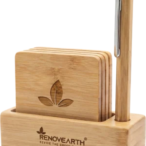Bamboo Coaster Set with Pen Stand