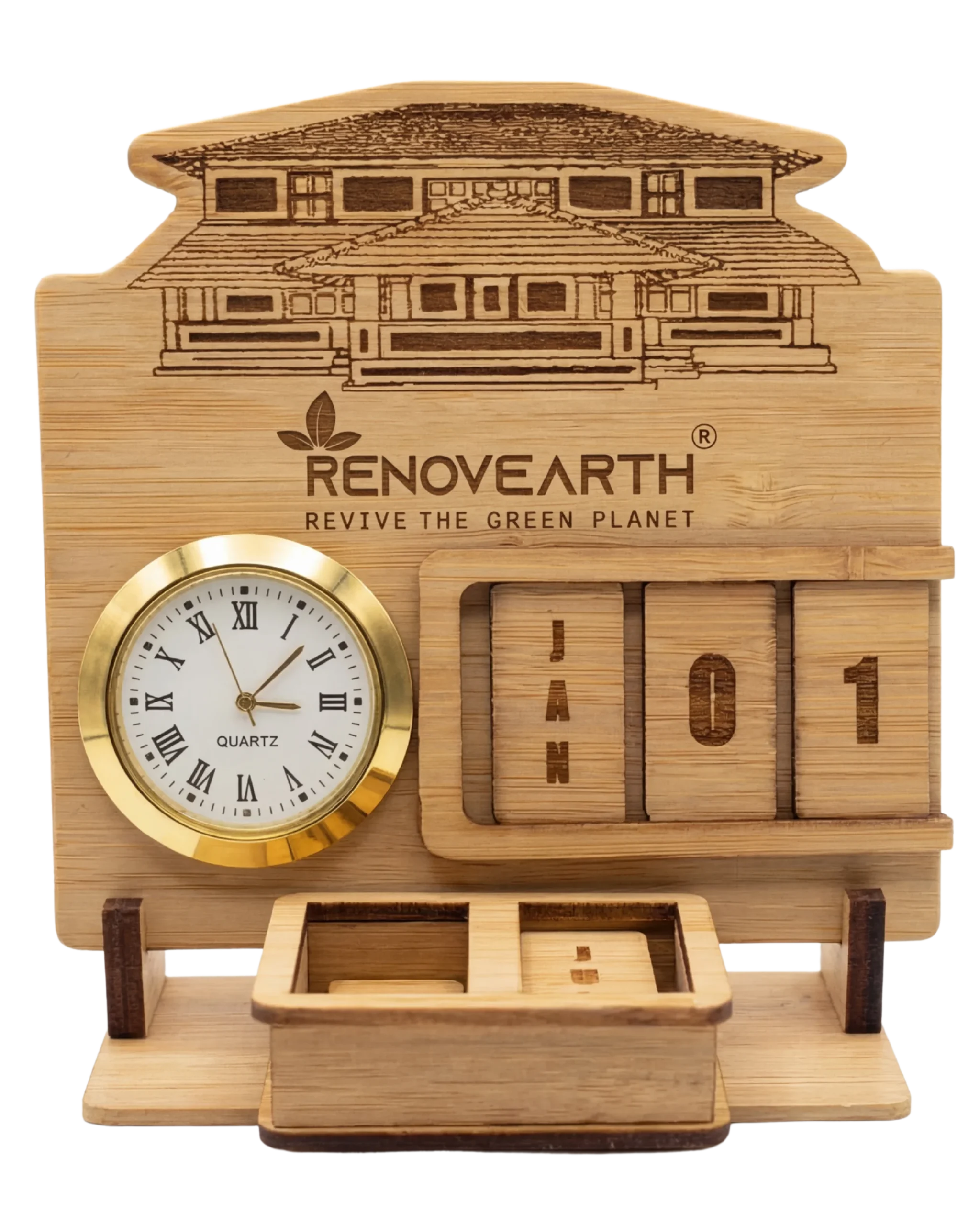 Bamboo Calendar with 3D Box and Watch