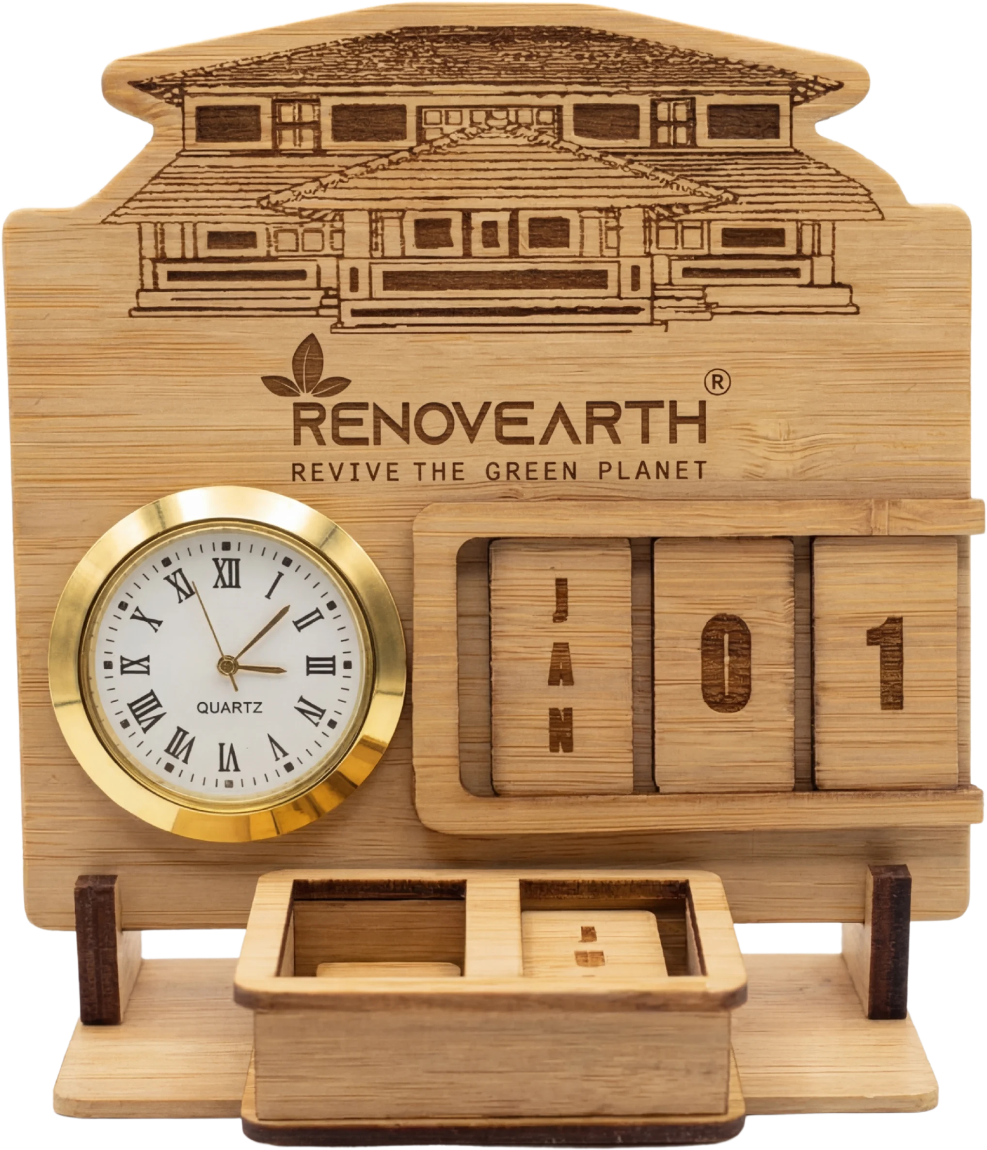 Bamboo Calendar with 3D Box and Watch