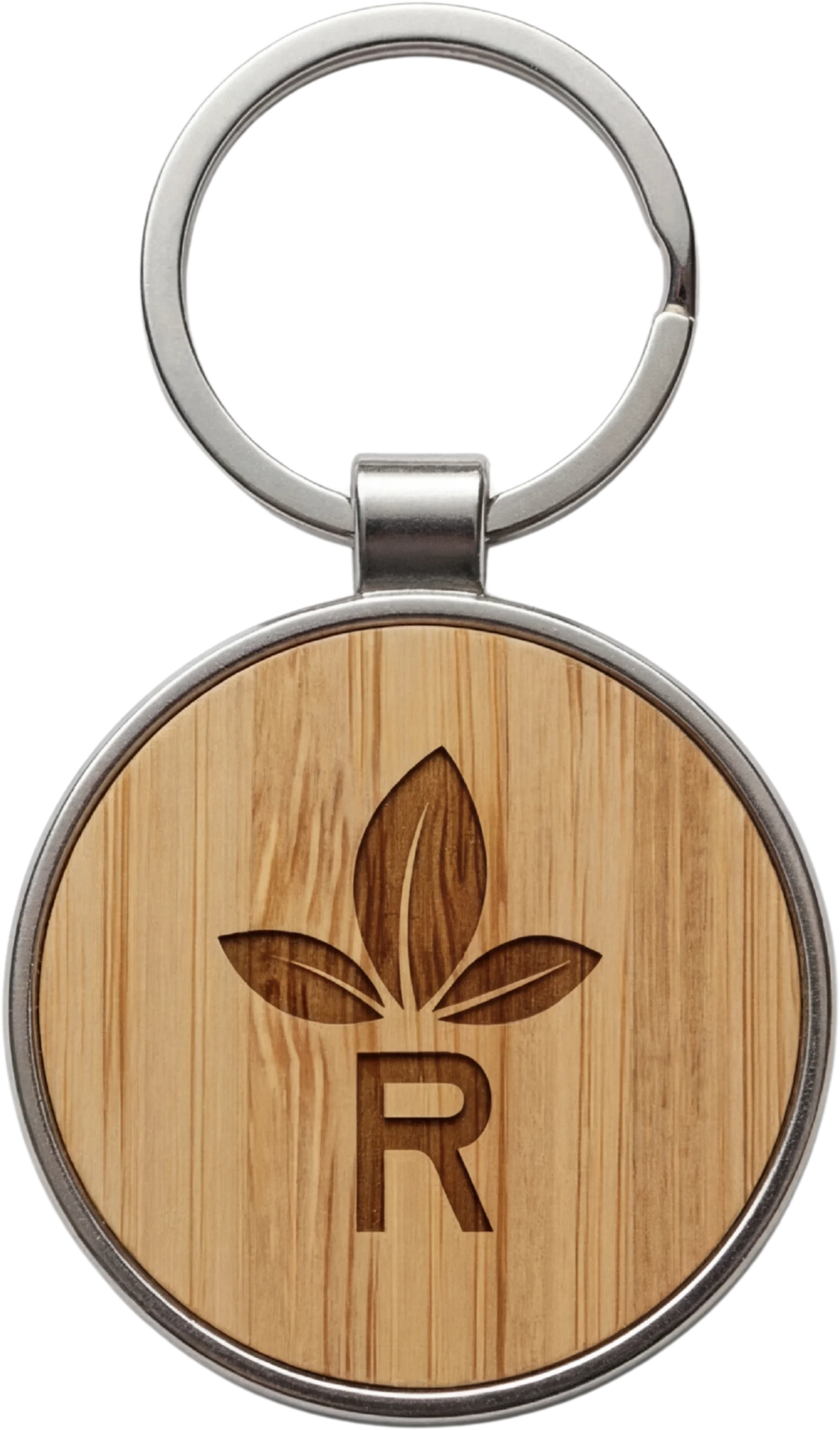 Bamboo Keychain Metal Silhouette