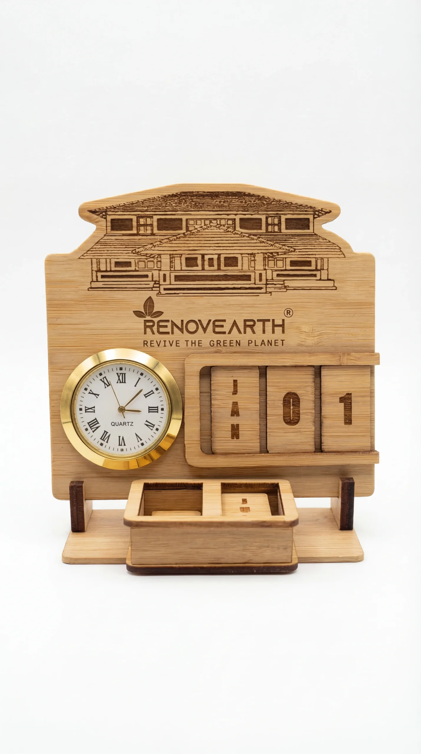 Bamboo Calendar with 3D Box and Watch