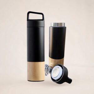 Dual Tone Bamboo  Stainless Steel Insulated  Flask Bottle