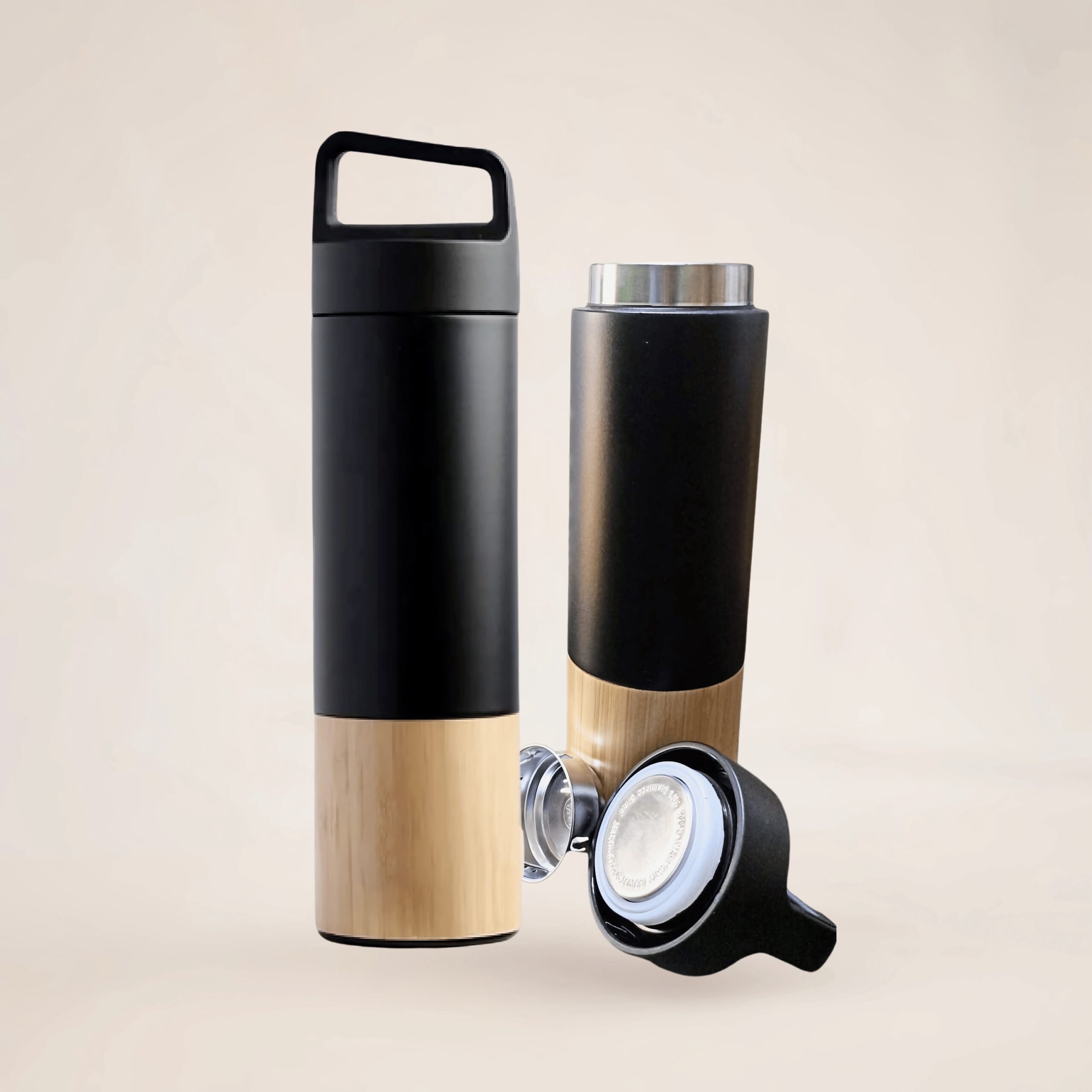 Dual Tone Bamboo  Stainless Steel Insulated  Flask Bottle
